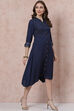 Navy Blue Viscose And Rayon Asymmetric Dress image number 3